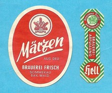 2 ALTE BIERETIKETTEN DER  BRAUEREI FRISCH SOMMERAU BAY DEUTSCHLAND