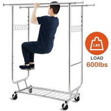 Doppelte Kleiderstange, Kleiderständer in Handelsqualität mit Regalen, 270 kg