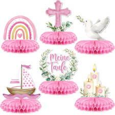 Tischdeko Taufe Mädchen Rosa 6 Stück Meine Taufe Bienenwabe Mittelstück Taufdeko