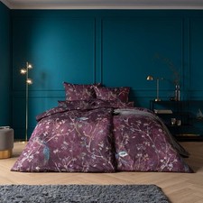 Estella Mako-Satin Bettwäsche 135x200 Marcella aubergine Vögel Äste Blüten 7955-