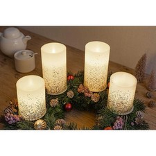 4 x LED Wachskerzen Glowing Glitter warmweiß Batterie Adventskranz Weihnachten