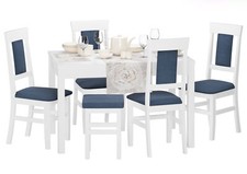 Gepolsterter Massivholz-Stuhl Küchenstuhl Esszimmerstuhl navyblau Holzmöbel