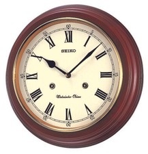 Seiko dunkle Holz Runde Westminster Glockenspiel Quarz Batterie Wanduhr QXH202B