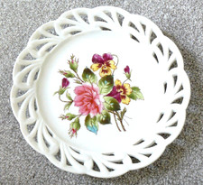 ANTIK - ÖSTERREICHISCHER Porzellan KUCHENTELLER (O & E Gutherz) - Stiefmütterchen & Rosen - Sehr guter Zustand
