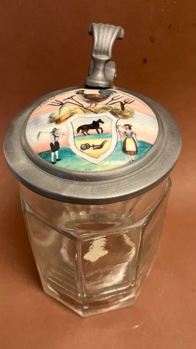 Antik jagd bierkrug zinndeckel - bierkrug,