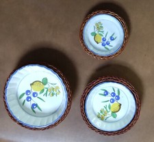 Auflaufformen Keramik rund im Rattankorbgeflecht 3Stck im  Zitronengekor