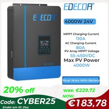 EDECOA Hybrid Wechselrichter 24V 4000W MPPT 110A 55-450VDC Solar Inverter BMS