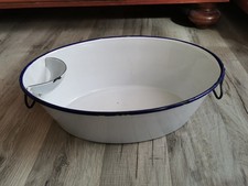 Alte Emaille Waschschüssel mit Seifenablage oval Schüssel Pflanzgefäß 2 Henkel