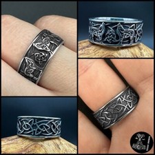 Ring Wölfe Valknut Wotansknoten Wikinger Edelstahl Schmuck Wolf Schmuck NEU