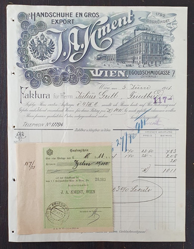 Alte rechnung 1911 aus wien - rechnung,