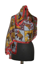 Schal Seidentuch Silk Scarf Tuch Braun-Blau indische Motive Handarbeit-Indien