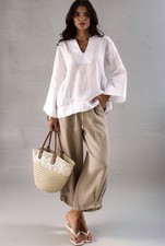 Damen Leinenhose Camelbraun