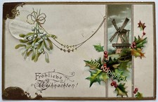 AK alte Postkarte Motiv Weihnachten Litho um 1907 Litho Prägekarte Windmühle