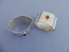 Robbe & Berking - Ostfriesenmuster Glasflussstein, 2 Serviettenringe 925 Silber