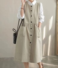 ❣️Hygge Long Weste  Boho Kleid Taschen Latzkleid Druckknöpfe 42 XXL 44 46 3XL