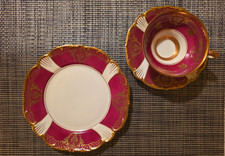 Edelstein Bavaria Porzellan Gold Sammeltassen Gedeck dreiteilig Vintage