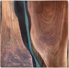 Epoxidharz Tischplatte River Table Transparent Walnuss Massivholz 600-600-28mm