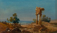 L. VOGEL (1810-1870), Antikes Tempelfragment am Meer, um 1840, Öl Romantik
