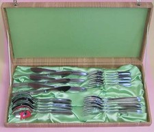 Auer Besteck  36 Teile DDR Foron ABS schlichtes Muster Modell 1120 im Etui (B17)