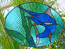 Bleiverglasung Fensterbild "Blauer Marlin" in Tiffany