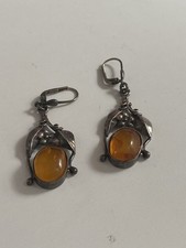Antike Ohrringe Silber mit Bernstein Handarbeit