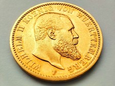 20 Mark Württemberg Wilhelm II. 1897 (F) .900 Goldmünze J. 296, VZ in Kapsel