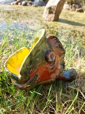 Keramik Figur Fisch Handarbeit Unikat  Glasur Braun Grün Gelb Deko