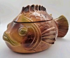 ? Vintage: FISCHTOPF Fischsuppen-Terrine, Keramik - Sarreguemines France 1970er