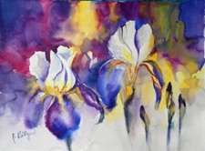 Aquarell Original "Iris modern" REGENBOGEN-ART 24x32 Blumen Gemälde