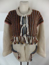 Strickjacke - 42 / 44 - creme bunt - Ethno Boho Stil - vermutlich Handarbeit