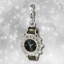 Charm Anhänger 925 Silber Armbanduhr Zirkonia schwarz von SilberDream FC657