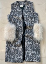 FENDI lange Weste Gr.36 / M, grau-meliert mit typischem Echt-Fell Besatz