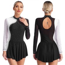 Frauen Kleider Netz Tanzbekleidung Eiskunstlauf Tanz Kleid Cutout Zurück Rock