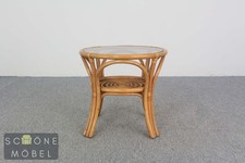 Boho Runder Vintage Rattantisch mit Glasplatte im natürlichen Retro-Stil