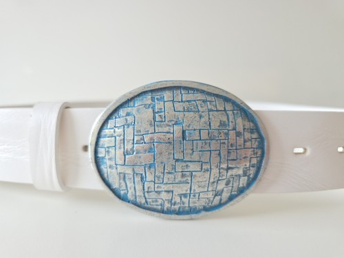 Umjubelt blau silber - blau, oval