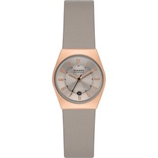 SKAGEN GRENEN Damenarmbanduhr SKW3052 Quarz Mineralglas Lederarmband 26mm grau