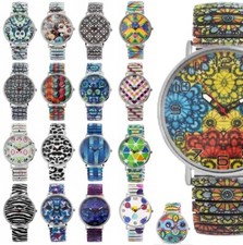 Damenuhr Frauen Quarz Armbanduhr Zugarmband Stretchband Flexband poppig bunt 