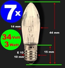 7x 34V  3W Spitzkerzen E 10 Riffelkerzen Ersatzbirnen Ersatzlampen Schwibbogen