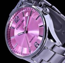 Excellanc Damenuhr Armbanduhr Uhr Pink Silber Farben Metall 19 B-Ware