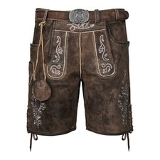 Trachten Lederhose Braun Echtleder mit Gürtel | Herren Trachtenhose Kurz John
