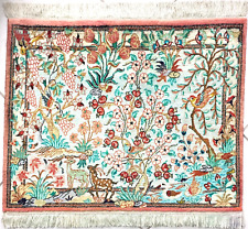 Perserteppich Ghom Seide Alte Handgeknüpfte Orient Teppich Kum Grün Beige