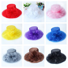 Damen Netz Organza Kirche Hut Breite Krempe Braut Bow Kappe Sommer Urlaub Party