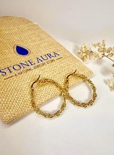 Große Edelstahl  Creolen Ohrringe 14K Gold vergoldet Gelbgold 36 mm NEU!