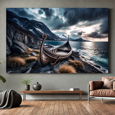 Wikingerboot am Meer – Nordische Landschaft | Leinwand oder Poster | Wandbild