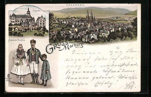 Lithographie marburg schloss - marburg,,