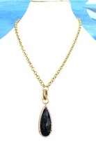 Rosenschliff natürlicher blauer Saphir weißer Zirkon Einfassung Anhänger Rolo Kette Halskette