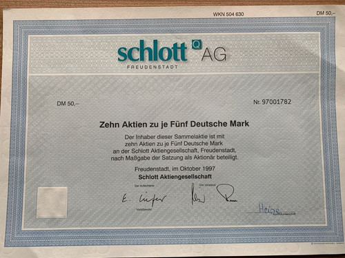 Alte aktie der schlott - alte,