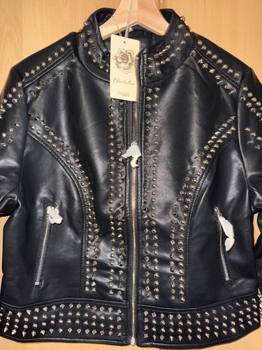 Kurze biker jacke mit nieten - kurze, biker-jacke