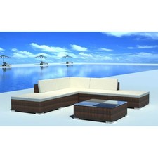 Polyrattan 6-tlg Garten Lounge Set Sitzgruppe Auflagen sofa Schwarz Weiß Braun