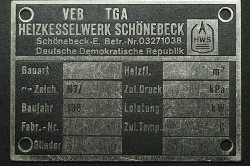 Typenschild einseitiges - typenschild:,